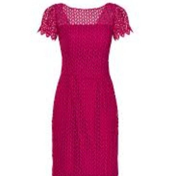 Kay Unger Tatum red sangria lace sheath cocktail midi dress size 14 - Picture 5 of 6